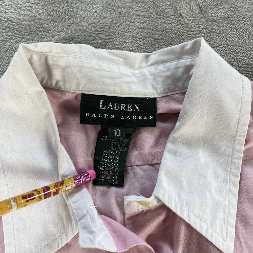Vintage Y2K Lauren Ralph Lauren Button Down Shirt 10 Pink Contrast Old Money - Picture 7 of 13